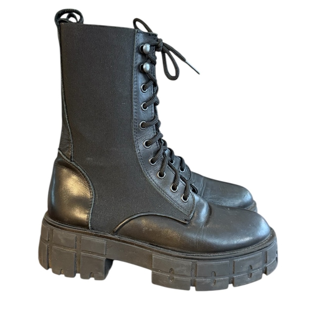 8 by YOOX LEATHER-NYLON COMBAT ANKLE BOOTS Women’s Size 6.5/7